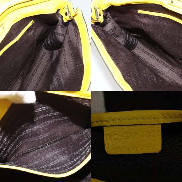 CELINE Chain Shoulder Bag Leather Yellow Silver - Picture 12 of 12